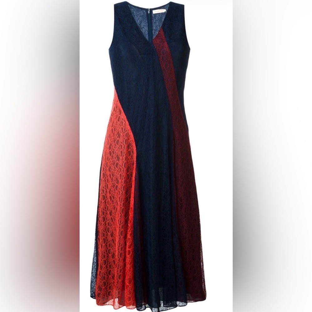 Tory Burch Iliana Royal Navy Colorblock Lace Dress - Size 14